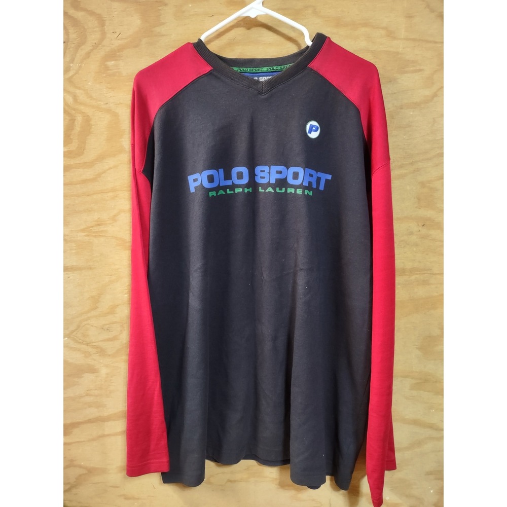 Vintage Polo Sport Ralph Lauren Long Sleeve Shirt Navy Red Colorblock Mens L